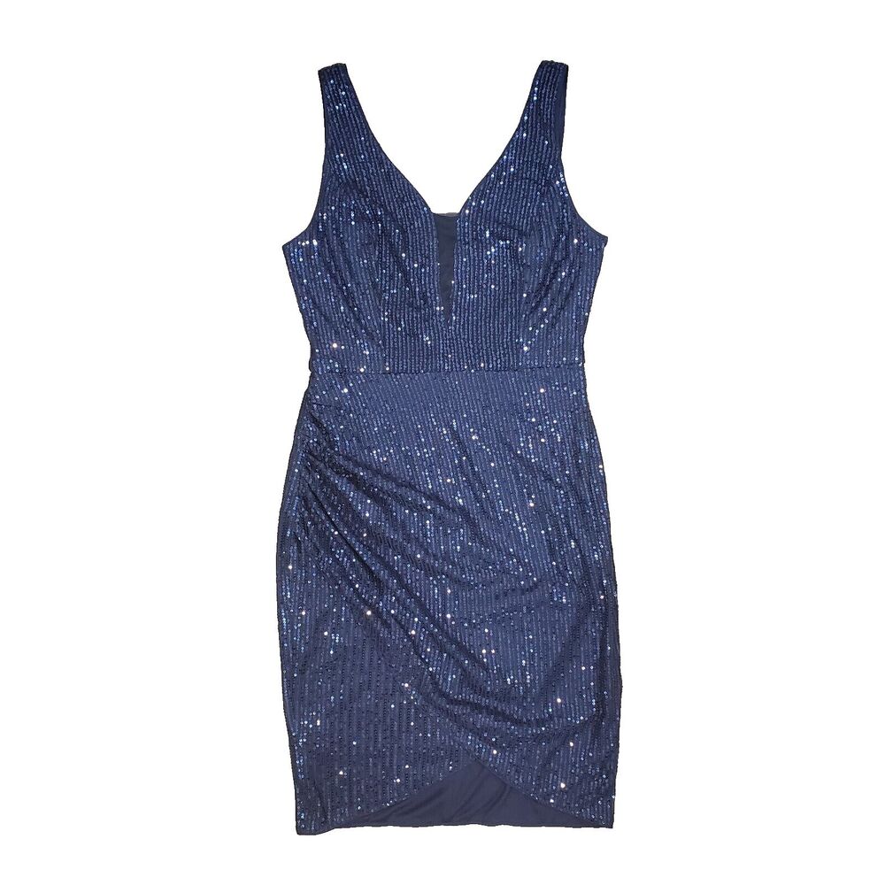 Grace Karin Sparkly Blue Sequin Dress Faux Wrap Ruched Taylor Swift Eras tour